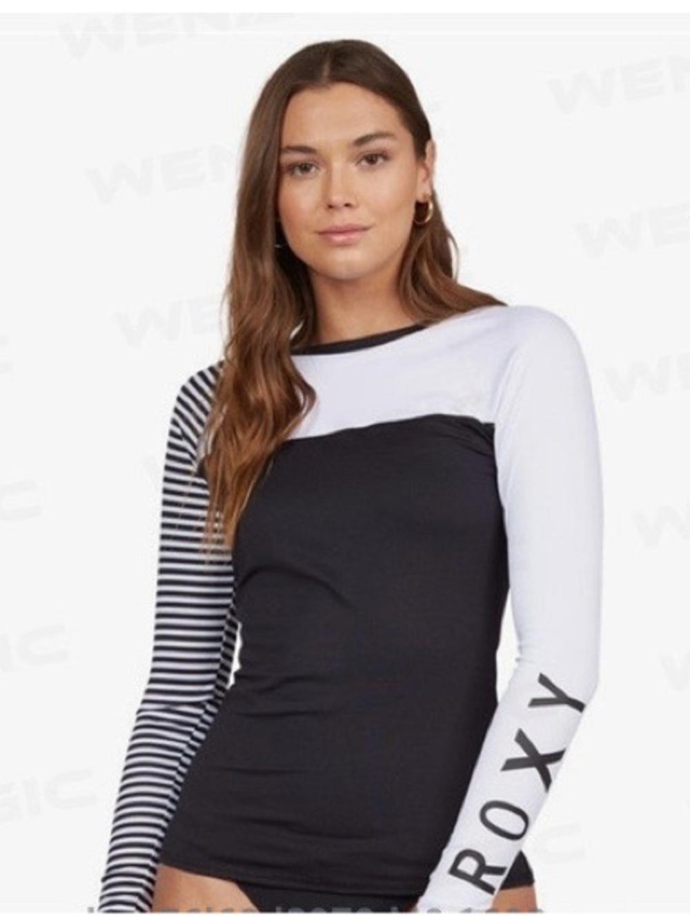Roxy Womens Long Sleeve Rash Guard Top - Black, White, Pink surf reef snorkel XS